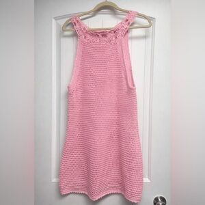 Handmade Pink Crochet Cover-Up Dress – Fitted M/L – Openwork Artisan Knit